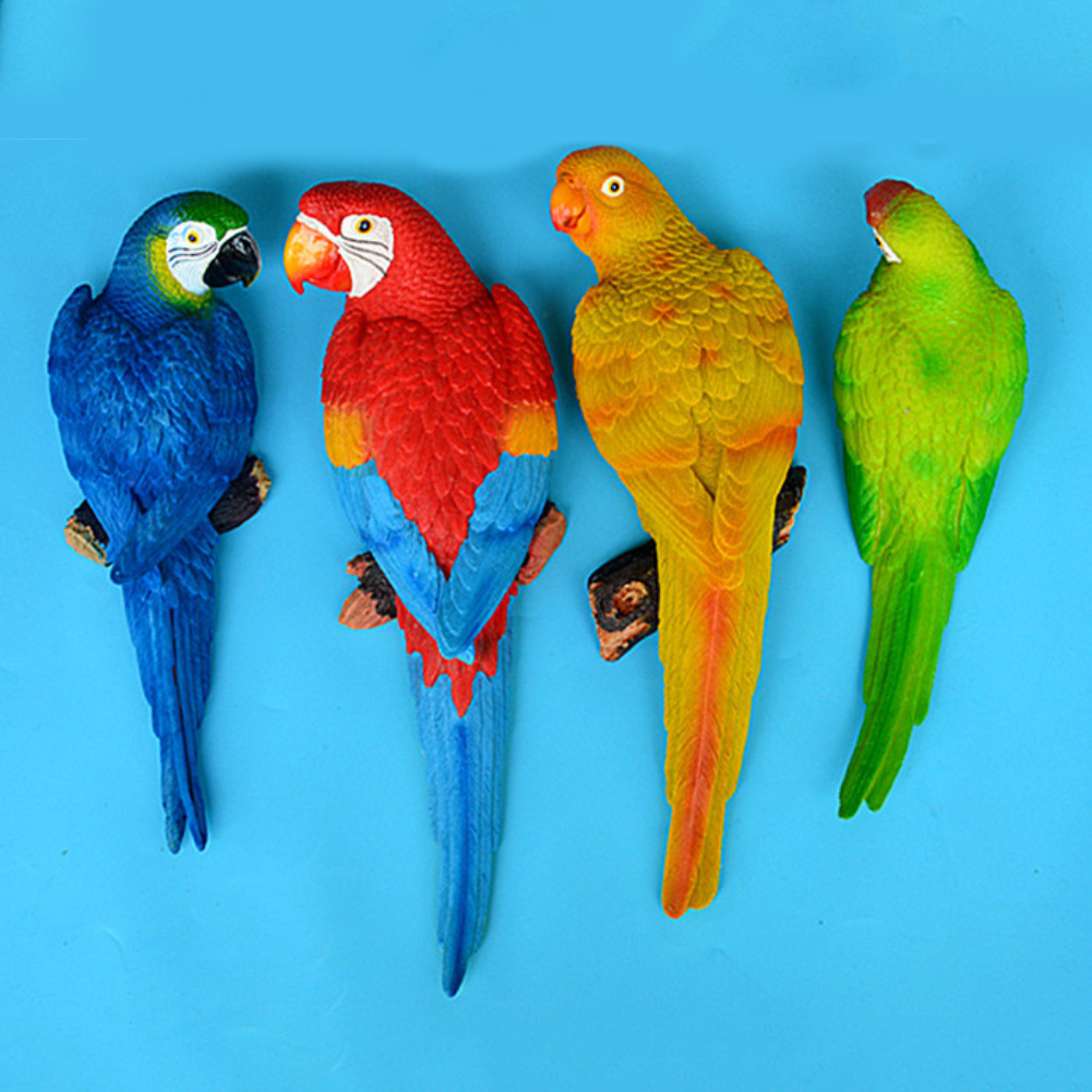 Simulation Parrot Bird Sculpture Resin Craft Wall Hanging Hole Garden